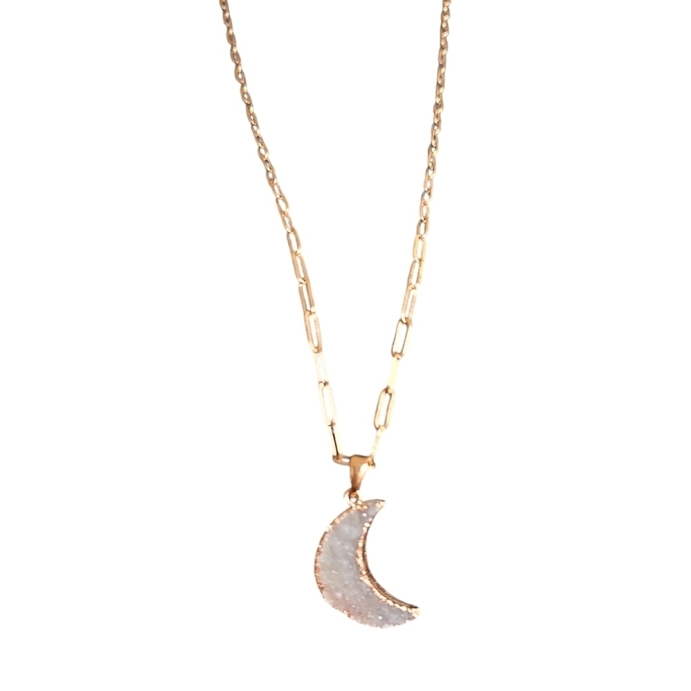 Druzy Moon Rose Gold Necklace - Picture 1 of 4